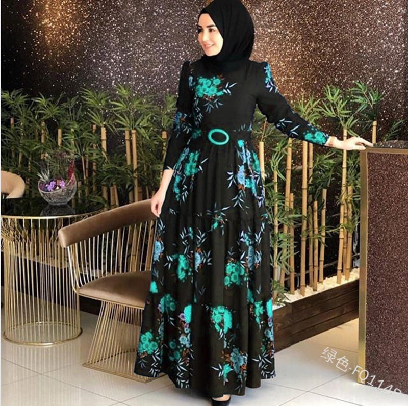 Women'S Printed Plus Size Muslim Dress 4Xl - Chic Angle